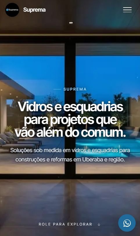 Print do site Suprema Vidros e Esquadrias aberto no celular
